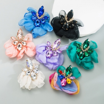 one pair new seven colors flower shape rhinestone stylish retro earrings (length:7cm)