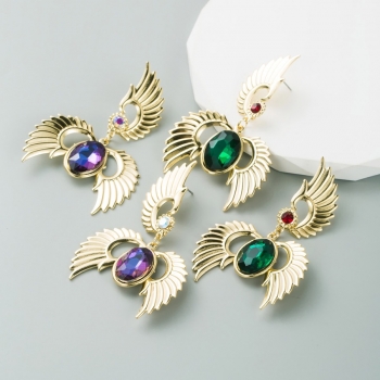 one pair new two colors wings geometric rhinestone stylish retro earrings  (length:7cm)