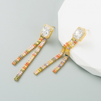 one pair new contrast color tassel rhinestone stylish creative earrings (length:6.2cm)