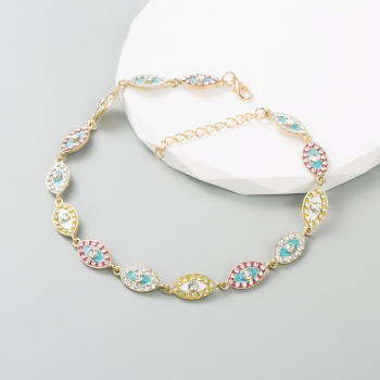 one pc new evil eyes rhinestone dripping oil stylish creative punk necklace (length:34cm)