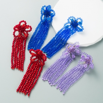 one pair new three colors flower tassel beads stylish creative earrings (length:11cm)