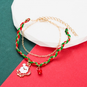 christmas one pc 2 layer new santa claus dripping oil stylish cute creative alloy bracelet (length:25cm)