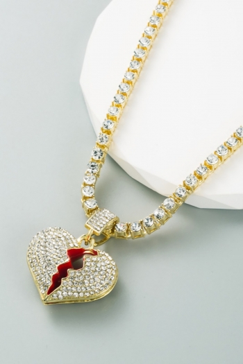one pc new broken heart rhinestone dripping oil  stylish creative necklace (length:47cm)