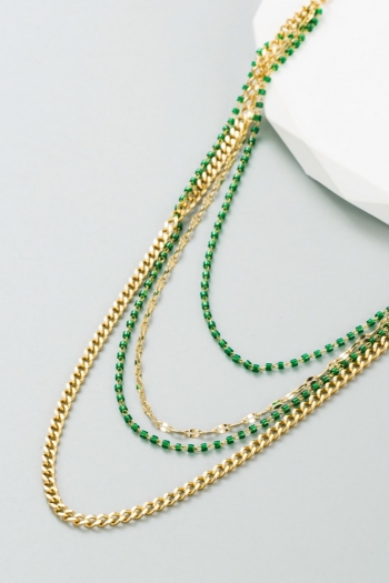 one pc 4 layer contrast color beads stylish retro alloy necklace (length:48cm)