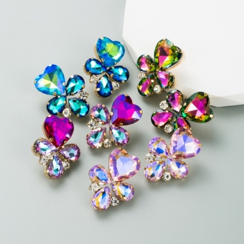 one pair new four colors heart water drop shape rhinestone stylish pretty earrings (length:3.6cm)