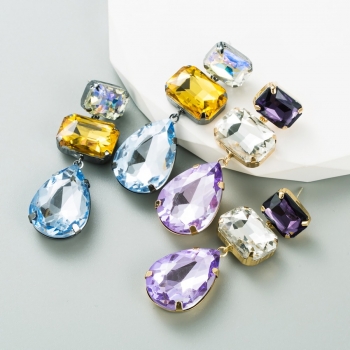 one pair new two colors square water drop shape rhinestone stylish pretty all-match earrings (length:5.6cm)