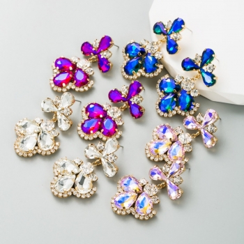 one pair new four colors water drop shape rhinestone stylish creative pretty earrings (length:5cm)