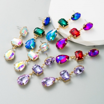 one pair new four colors water drop square shape rhinestone stylish retro pretty alloy earrings (length:5.5cm)