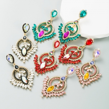 one pair new four colors water drop circle rhinestone stylish creative earrings (length:8cm)