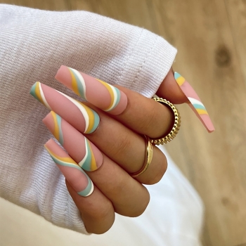 twenty four pcs new matt multicolor waves decor long fake nails x3 boxes(contain 3pcs tapes)