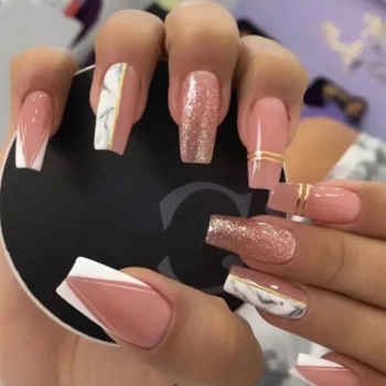 twenty four pcs new marbling gold line glitter decor fake nails x3 boxes(contain 3pcs tapes)