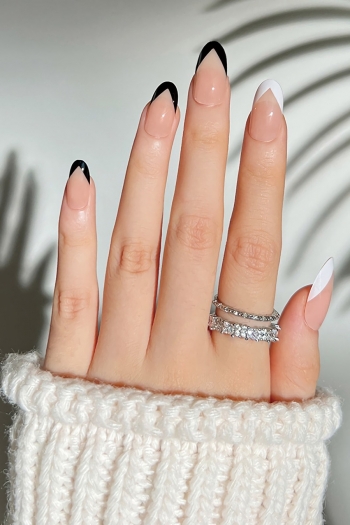 twenty four pcs new simple black and white jump color decor fake nails x3 boxes(contain 3pcs tapes)