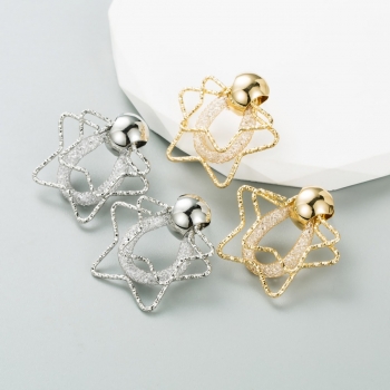 one pair new two colors star geometric rhinestone stylish creative alloy earrings (length:3.5cm)