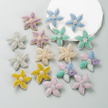 one pair new eight colors flower shape rhinestone decor stylish creative all-match earrings (length:4.5cm)