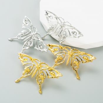 one pair new two colors butterfly shape stylish retro alloy earrings (length:4cm)