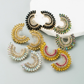 one pair new five colors contrast color water drop circle shape rhinestone stylish creative alloy hoop earrings (length:3.5cm)