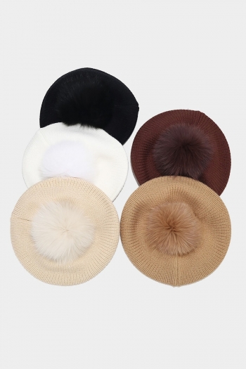 one pc new winter stylish 10 colors detachable furball decor warm knitted beret 56-58cm
