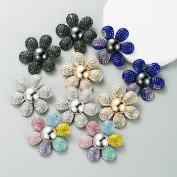 one pair new five colors flower shape rhinestone stylish sweet alloy earrings (length:5cm)