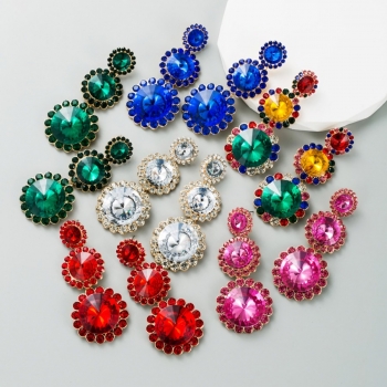 one pair new five colors geometric shape rhinestone stylish retro all-match earrings (length:8cm)