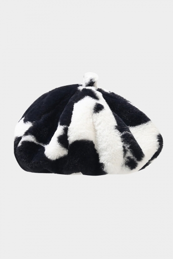 one pc new winter stylish cow pattern warm plush beret 56-58cm