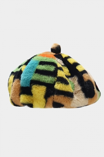 one pc new winter stylish letter multicolor pattern warm plush beret 56-58cm