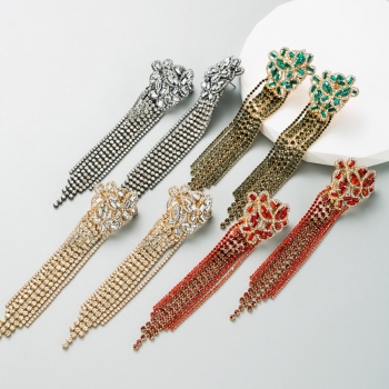 one pair new four colors geometric tassel rhinestone stylish luxury earrings (length:12cm)