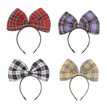 one pc new 4 colors retro lattice oversized bow three-dimensional hair hoop (size:28.5*27cm)