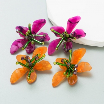 one pair new two colors flower shape stylish creative earrings (length:5.7cm)
