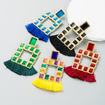 one pair new five colors square tassel stylish creative earrings (length:8.2cm)