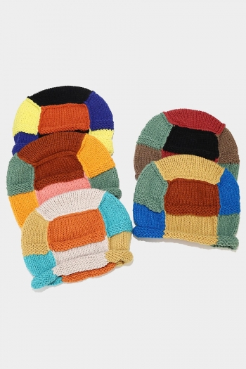 one pc new winter stylish 5 colors multicolor contrast color warm knitted beanie 56-58cm