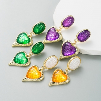 one pair new three colors heart geometric shape stylish creative earrings (length:5.5cm)