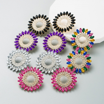 one pair stylish five colors sun flower shape rhinestone earring