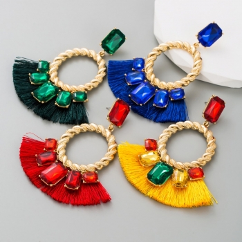 one pair four colors stylish elegant rhinestone & tassel earring