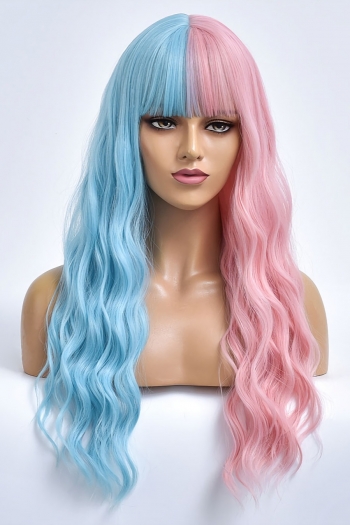 one pc new stylish contrasting colors flat bangs long wavey synthetic wigs (length:70-73 cm)