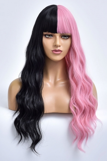 one pc new stylish flat bangs contrasting colors long wavy synthetic wigs (length:70-73 cm)