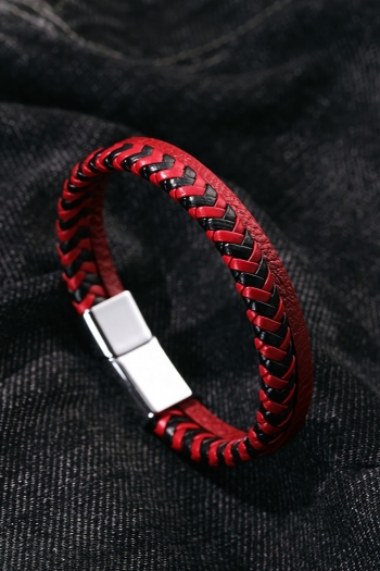 one pc new 4 colors hand-woven pu magnetic buckle double layer retro color matching design couple models bracelet(length:20.5cm)