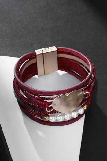 one pc new 3 colors bohemian heart shape multilayer serpentine pearls leather bracelet(diameter:6cm)