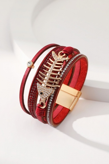 one pc new 7 colors exotic fishbone design ethnic style rhinestone multi-layer magnetic buckle bracelet(length:19.5cm)