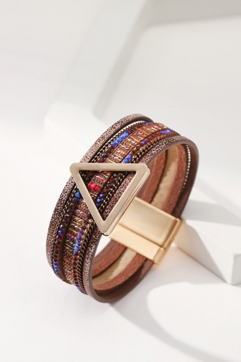 one pc new 8 colors triangle design texture fashion business leather rhinestone magnetic buckle bracelet(length:19.5cm)