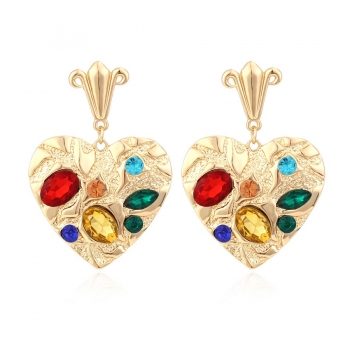one pair new 4 colors alloy rhinestone heart shape retro earrings(size:6.8*4.7cm)