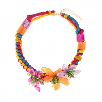 one pc new resort style beaded acrylic hand braided resin flower clavicle chain(size:40+6 cm)
