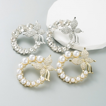 one pair new two colors butterfly geometric shape pearl rhinestone stylish sweet luxury earrings (length:5.8cm)