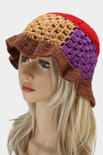 one pc autumn new stylish 4 colors contrast color crochet knitted bucket hat 56-58cm