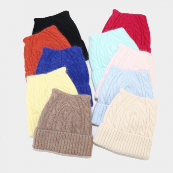one pc winter new stylish 12 colors solid color cat ear warm knitted beanie 56-58cm
