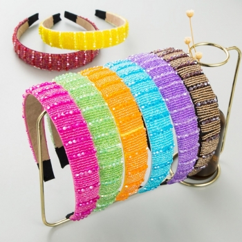 one pc new nine colors beads stylish wide sweet hair hoop (width:3cm)