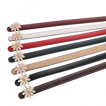 new stylish decor 7 colors flower rhinestones pu alloy buckle all-match belt (length:100cm, width:1.8cm)