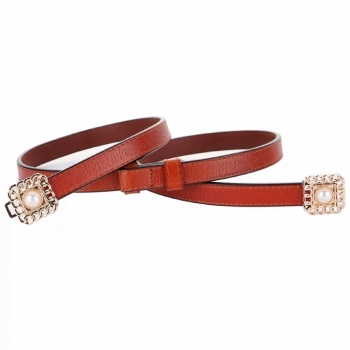 new stylish 5 colors pearl pair buckle decor pu alloy buckle all-match belt (length:95cm, width:1.4cm)