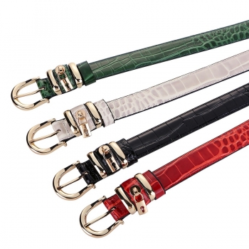new stylish 4 colors crocodile pattern printing decor pu alloy buckle all-match belt (length:100cm, width:2.8cm)