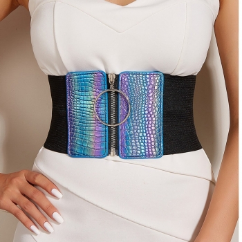 new stylish big circle zip-up colorful pu patchwork slight stretch all-match belt (length:65cm, width:12cm)