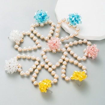 one pair new four colors hear shape pearl beads stylish bohemian earrings (length:6cm)